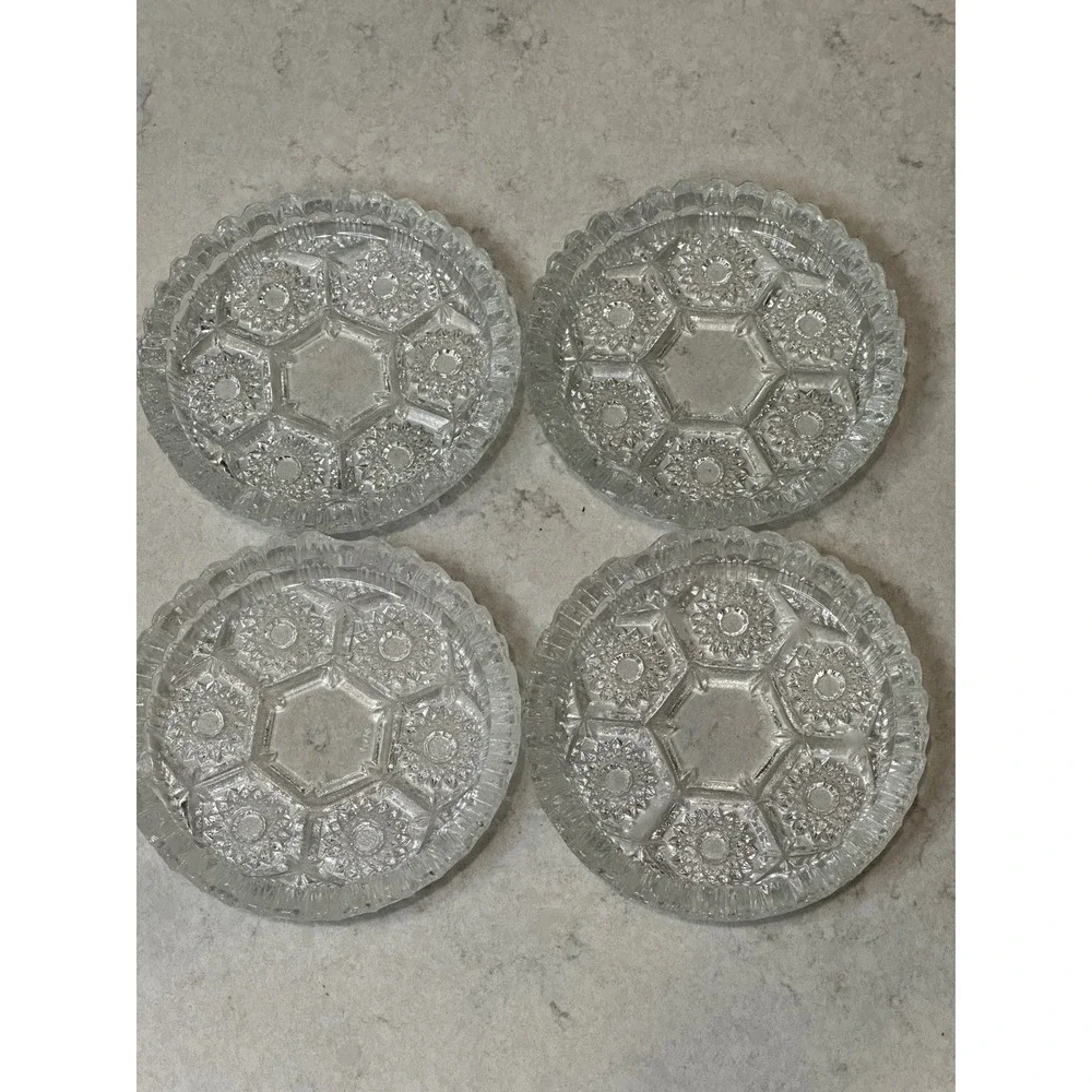 Vintage Italian Crystal Coasters Set of 4 Starburst Geometric with Scalloped Rim